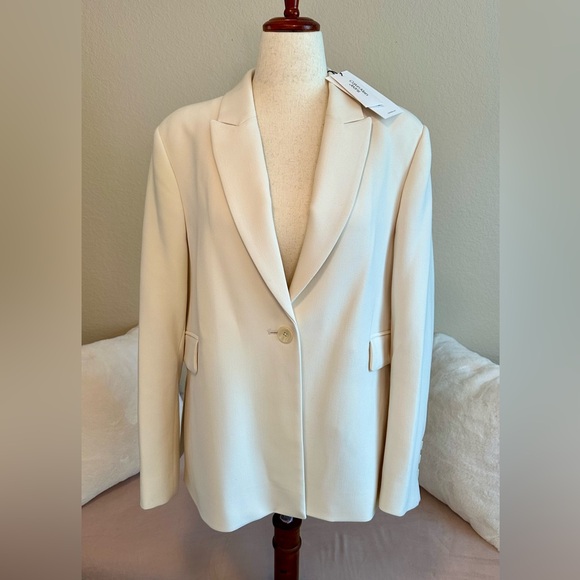 Calvin Klein Jeans New Modern Oversized Boxy Blazer Ivory Womens L Single Button - Picture 1 of 11